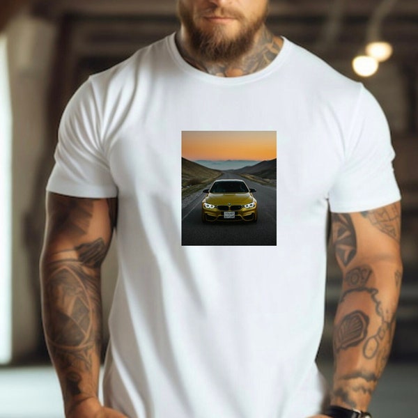 T-shirt BMW voiture coucher de soleil imprimé graphique haute qualité et définition cadeau parfait pour lui et ses hommes T-shirt en coton