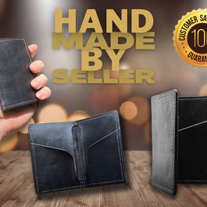 Cartera de cuero, cartera plegable, cartera plegable delgada de cuero genuino, cartera de cuero personalizada, titular de tarjeta de cuero