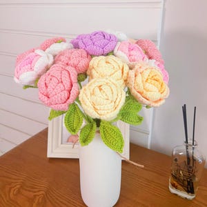 Crochet Rose flower, crochet Bouquet, Wedding Accessories, Personalized Gift for Lover, Home Decoration, Desk Decoration,Single Rose