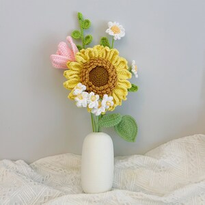 Gehaakte zonnebloem, gehaakt boeket, bruiloftsaccessoires, gepersonaliseerd cadeau voor geliefde, woondecoratie, bureaudecoratie, enkele zonnebloem, GEEN VAAS