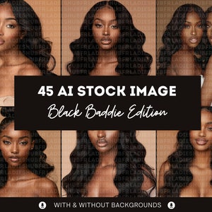 45 Stock Photo Black Beauty Bundle | Hair Extension, Wig, Makeup, Black Woman, AI | Professional Images High Quality HD | Instant Download