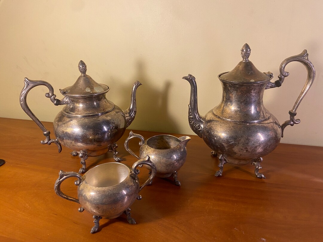 Elegant Vintage Silver on Copper Tea Set Antique Teapot Etsy