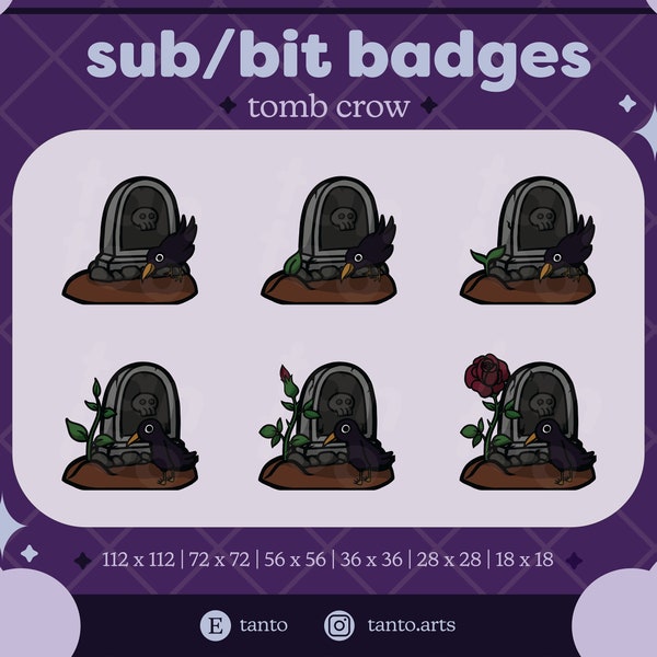 cracked tomb with a crow | dark academia | twitch sub/bit badges