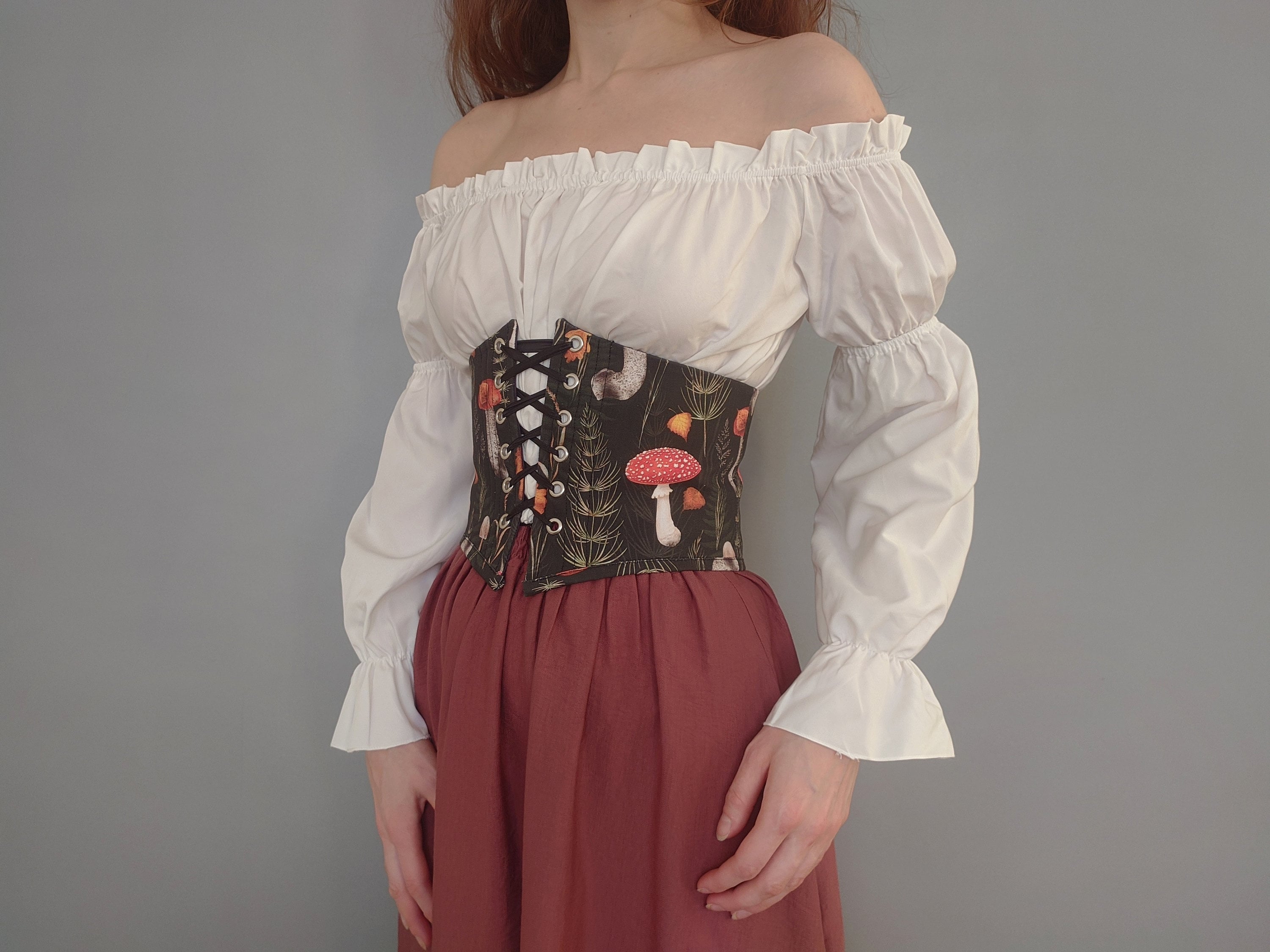 Set of mushroom corset with lace trim and maxi skirt main image 1