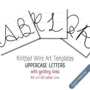 Uppercase letters knitted wire art template with guiding arrows,  printable wire art alphabet pattern, wire pattern print, tricotin template