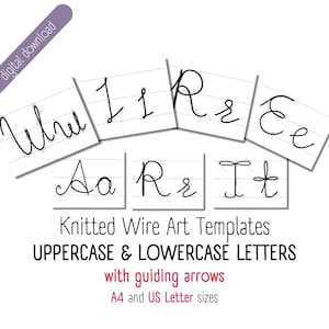 Drahtalphabet für Strickdrahtkunst, Großbuchstaben und Kleinbuchstaben mit Hilfslinien, Trikot, Strickdrahtmuster