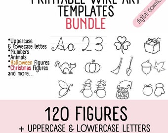 Knitted Wire Art Templates, 120 Figures, Letters, Numbers (PDF Pattern)