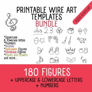 A bundle of 180 figures and uppercase and lowercase wire letter templates, wire art templates, wire art patterns, tricotin, i cord pattern