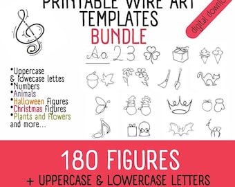 A bundle of 180 figures and uppercase and lowercase wire letter templates, wire art templates, wire art patterns, tricotin, i cord pattern