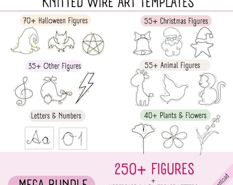 250+ Knitted Wire Art Templates, Letters, Numbers, Figures (Digital Download)