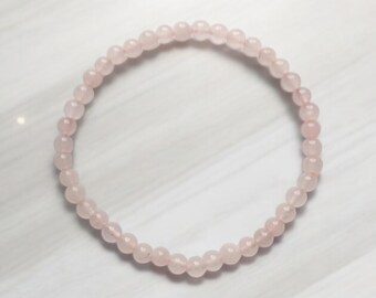 Rose Quartz Bracelet – 4mm Natural Crystal Beads • Self-Love • Calm Energy • Heart Chakra Healing