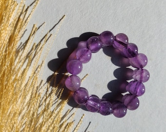 Amethyst Beaded Ring • Purple Crystal Stretch Ring • Minimal Vanilla Aesthetic Jewelry