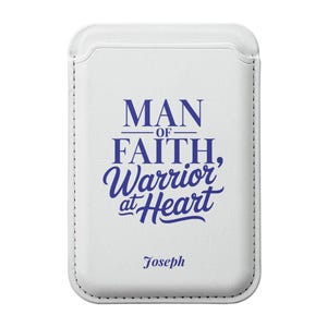 Cartera para iPhone con diseño de hombre de fe, tarjetero magnético cristiano para hombre, cartera con identificación MagSafe personalizada con versículo bíblico, nombre personalizado, regalo para él