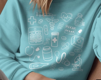 Sudadera con diseño de garabatos médicos: colores cómodos, regalo para enfermeras