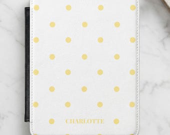 Funda personalizada para Kindle con lunares, cubierta blanca y amarilla para lector electrónico, diseño minimalista de lunares, funda personalizada para Paperwhite de 7", regalo elegante para niña.