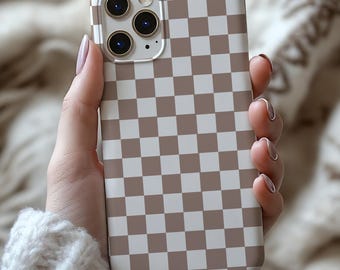 Brown Checkered Phone Case, Aesthetic Checker Board for iPhone Samsung Pixel Tough Cases, Trendy Y2K Grid Pattern Cover, Trendy Color Case