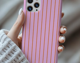 Custom Color Striped Phone Case, iPhone 16 15 14 Pro Max Tough MagSafe Vertical Thin Line Retro Aesthetic Gift Minimalist Cell Case for Her