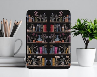 Funda para Kindle con diseño de estantería de biblioteca bordada, regalo para lectores estilo cottagecore, Paperwhite de 7 pulgadas, estética dark academia, funda para lector electrónico