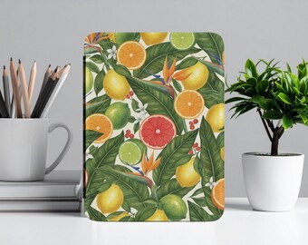 Funda para Kindle color naranja limón, funda para Paperwhite de 7" con diseño de frutas y correa de mano, protector de piel para lector electrónico, accesorio para amantes de los libros. Regalo ideal para lectores.
