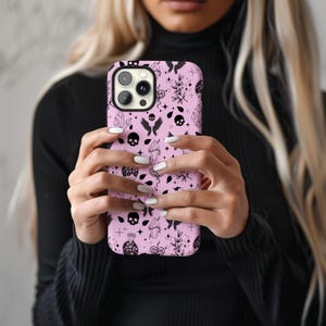 Halloween Tough Phone Case, Goth Pattern Case, Skull Wings Crystal Cases, Witchy Iphone Samsung Google Cases, Witchcraft Aesthetic Gift Idea