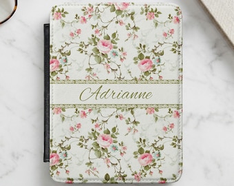 Funda personalizada para Kindle con nombre, funda personalizada para Paperwhite de 7", con correa de mano, diseño floral vintage, regalo para el Día de la Madre.