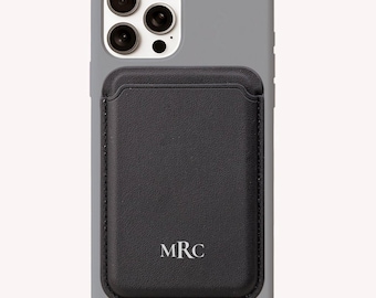 Personalized Vegan Leather MagSafe Wallet: Custom Initials Monogram