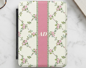 Funda personalizada para Kindle con iniciales personalizadas, funda Paperwhite de 7", correa de mano, funda protectora de estilo vintage floral, regalo para mujer.