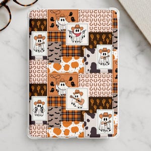 Spooky Ghost Cowboy Kindle invoegen digitale download, Halloween western e-reader skin, gezellige herfst Kindle achteromslag decor