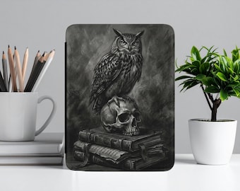 Funda Dark Academia para Kindle Paperwhite con diseño de calavera de búho, funda protectora gótica para lector electrónico (18 cm), ideal como regalo para amantes de los libros.