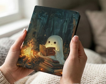 Funda para Kindle Paperwhite 7 con diseño de fantasmas leyendo en una fogata, cubierta Colorsoft para lector electrónico, accesorio para amantes de los libros, regalo para acampar.
