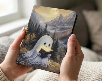 Lindo fantasma leyendo en una montaña. Funda para Kindle, Paperwhite de 7 pulgadas, Colorsoft E-Reader, accesorio para amantes de los libros, regalo para lectores ávidos.