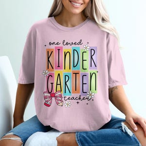 Kindergarten Teacher T-Shirt, Cute Teacher Tee, Teacher Appreciation Gift, Elementary School Teacher, Coquerre Bow T-Shirt, Back to School