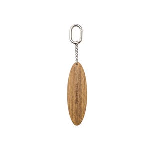 May include: A wooden surfboard-shaped keychain with the text "HONGTOOLS" engraved vertically. The keychain is attached to a silver-colored metal carabiner clip via a small chain.