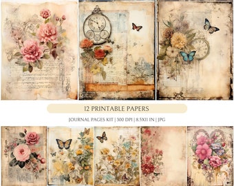 12 vintage Floral Journal Pages,Junk Journal Kit, Basic Papers, Printable Shabby Pages, Flowers Paper Vintage, Collage sheet,Scrapbook Paper