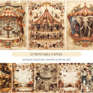 Pagine di diario vintage di circo spazzatura / Set di big top e carnevale stampabili