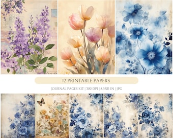 Shabby Chic Flower Journal Pages & Ephemera, Junk Journal, Labels, Flowers,Printable Digital Download, Scrapbooking Floral Pages