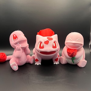 Valentine - Mothers Day Kanto Starters sitting-Bulbasaur-Charmander-Squirtle-Roses and Heart design