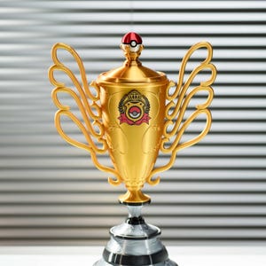 Anime Monster Battle Champion Trophy 3D Printed Gold Cup Collectible with Removable Lid Cosplay Display Prop Game Winner Gift Replica