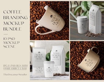 Kaffeeverpackung Mockup Bundle, Kaffeetasse Mockup, Kaffeetasse Mockup, Cafe Branding Mockup PSD, Zwickel Kaffeeverpackung, Kaffeebeutel Mockup