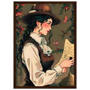 Poster incorniciato "L'esploratrice delle terre perdute" - Ritratto steampunk di una donna avventurosa - Gabinetto delle curiosità