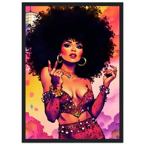 Ritratto di donna disco anni '70 | Poster neon vintage | Illustrazione realistica
