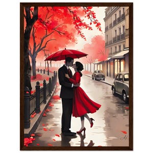 Poster di coppia sotto la pioggia – Bacio romantico retrò – Poster d'amore parigino vintage