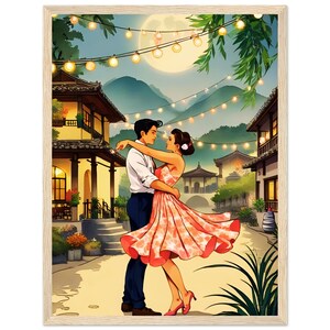 Poster retrò per balli all'aperto - Coppia innamorata al ballo - Poster vintage festoso e romantico