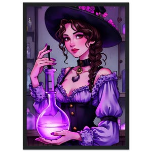 Poster incorniciato "Il chimico con segreti liquidi" - Ritratto di donna steampunk in laboratorio - Gabinetto delle curiosità