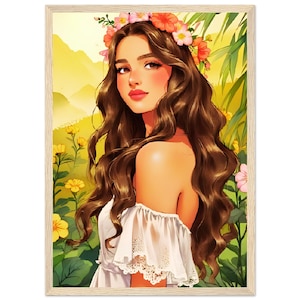 Poster di donna boho anni '70 | Ritratto realistico vintage | Illustrazione hippie chic