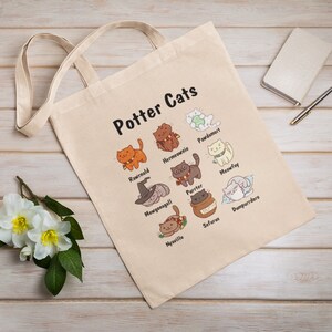 Potter Cat | Eco Tote Bag | Reusable | Cotton Canvas Tote Bag | Sustainable Bag | Perfect Gift | Cat Lover Gift | Aesthetic