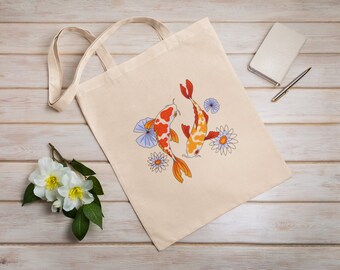 Koi Fish | Eco Tote Bag | Reusable | Cotton Canvas Tote Bag | Sustainable Bag | Perfect Gift