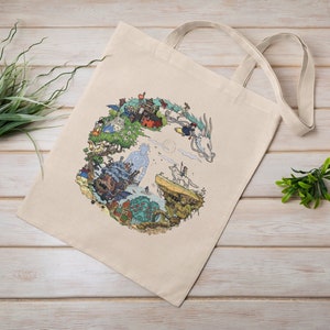 Spirited Away Studio Ghibli Tote Bag | Reusable Bag | Cotton Canvas Tote Bag | Hayao Miyazaki | Ghibli Totoro Gift | Ghibli No Face Tote Bag