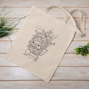 The Moving Castle Tote Bag | Eco Tote Bag | Reusable | Cotton Canvas Tote Bag | Sustainable Bag | Hayao Miyazaki | Studio Ghibli | Calcifer