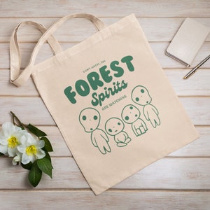 Kodama Forest Spirits Bag | Eco Tote Bag | Reusable | Cotton Canvas Tote Bag | Sustainable Bag | Perfect Gift  Anime Tote Bag